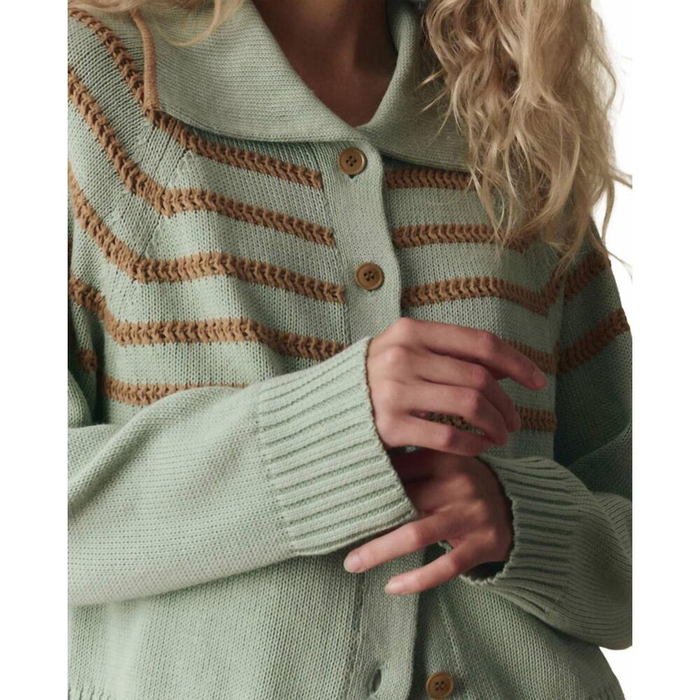 NEW THE GREAT. scholar cardigan with crochet stripes in seafoam - Picture 3 of 5